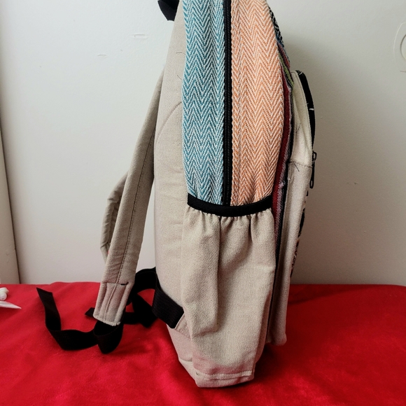 Moving sale final price Handmade Hemp & Cotton Patchwork Backpack - Picture 5 of 7